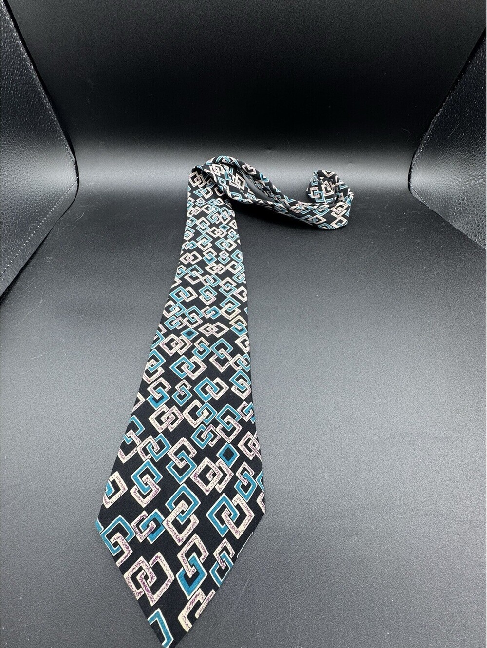 Austin Grey 100% Silk Tie Made Italy Geometric Abstract Black Teal Purple